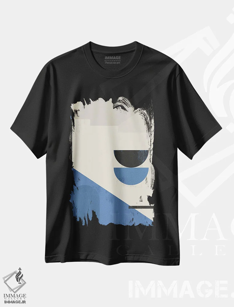 تیشرت مشکی طرح دار طرح هندسی آسمان انتزاعی یک اثر هلو مورائس | فروشگاه ایماژ