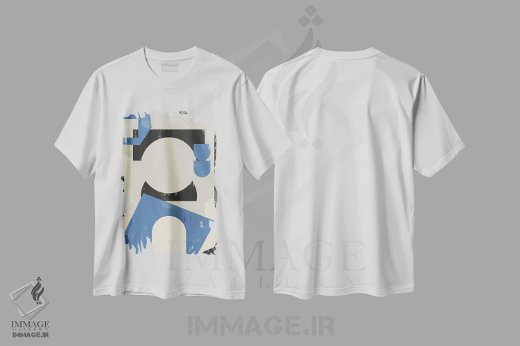 تیشرت سفید طرح دار طرح هندسی آسمان انتزاعی دو اثر هلو مورائس | فروشگاه ایماژ