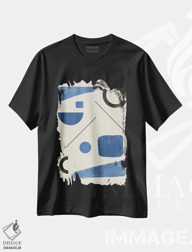 تیشرت مشکی طرح دار طرح هندسی آسمان انتزاعی سه اثر هلو مورائس | فروشگاه ایماژ
