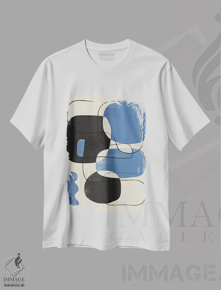 تیشرت سفید طرح دار طرح هندسی آسمان انتزاعی چهار اثر هلو مورائس | فروشگاه ایماژ