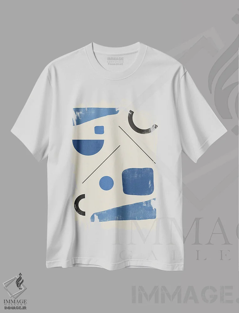 تیشرت سفید طرح دار طرح هندسی آسمان انتزاعی سه اثر هلو مورائس | immage.ir