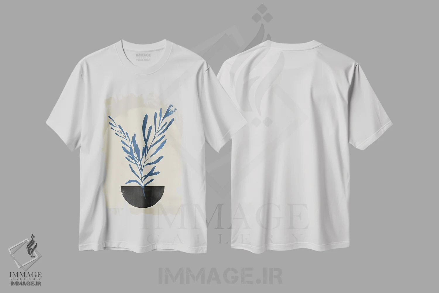 تیشرت سفید طرح دار برگ آسمانی انتزاعی ششم، تزئینی اثر هلو مورائس | immage.ir
