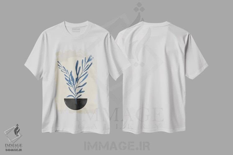 تیشرت سفید طرح دار برگ آسمانی انتزاعی ششم، تزئینی اثر هلو مورائس | immage.ir