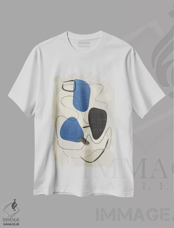 تیشرت سفید طرح دار خط آسمانی انتزاعی سه اثر هلو مورائس | فروشگاه ایماژ