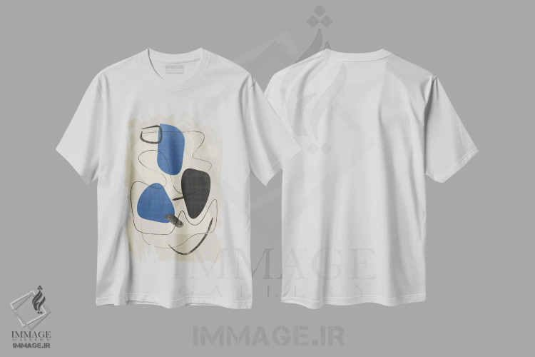 تیشرت سفید طرح دار خط آسمانی انتزاعی سه اثر هلو مورائس | فروشگاه ایماژ