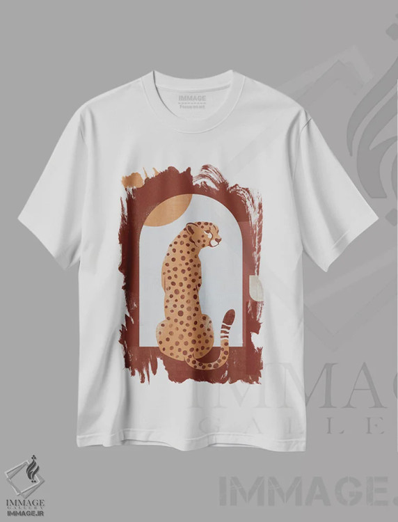 تیشرت سفید طرح دار یوزپلنگ بهاری انتزاعی یک، تزئینی اثر هلو مورائس | فروشگاه ایماژ