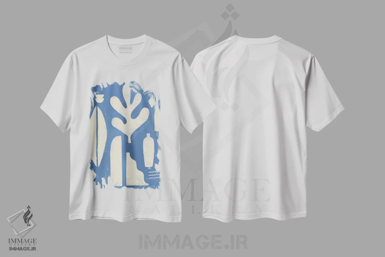 تیشرت سفید طرح دار شکل آسمانی انتزاعی چهار اثر هلو مورائس | immage.ir