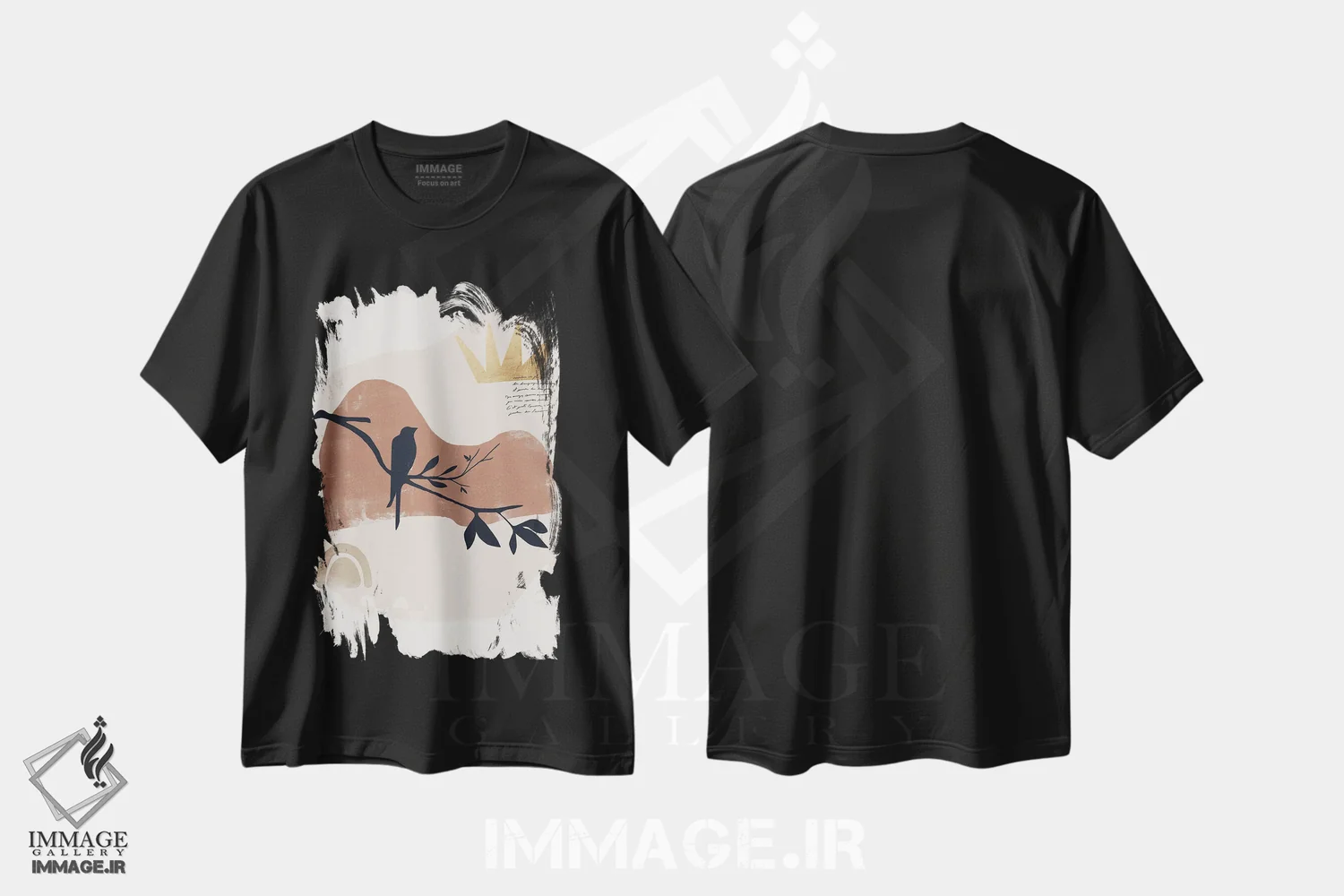 تیشرت مشکی طرح دار پرنده غروب انتزاعی یک، آبستره اثر هلو مورائس | immage.ir