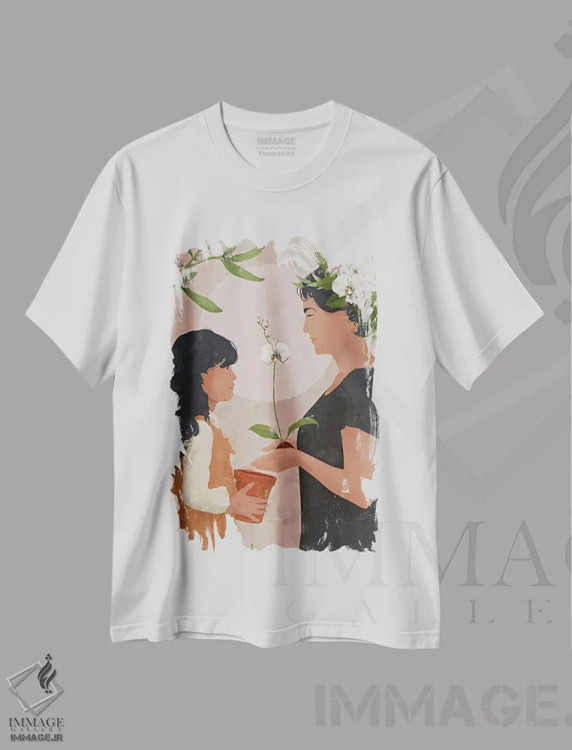 تیشرت سفید طرح دار دختر غروب انتزاعی سه، تزئینی اثر هلو مورائس | immage.ir