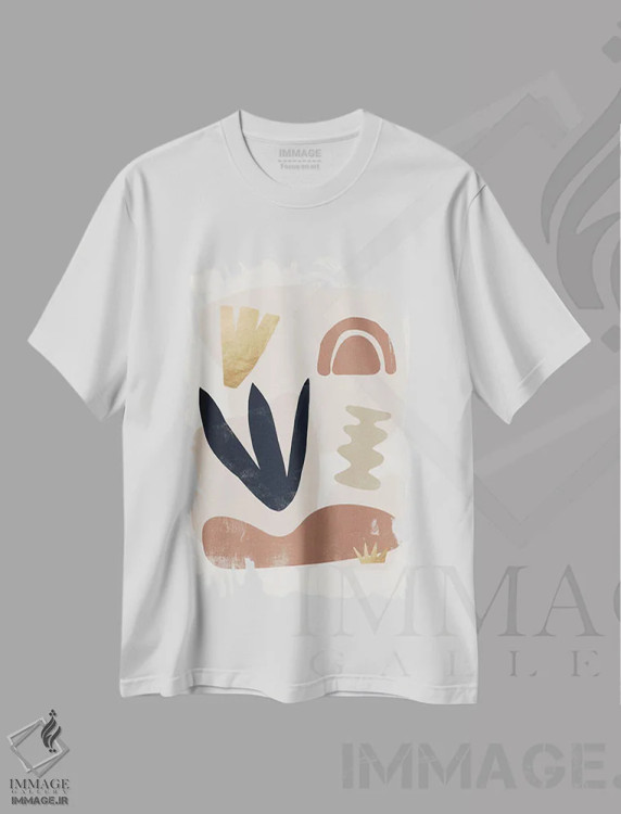 تیشرت سفید طرح دار شکل غروب انتزاعی دو اثر هلو مورائس | immage.ir