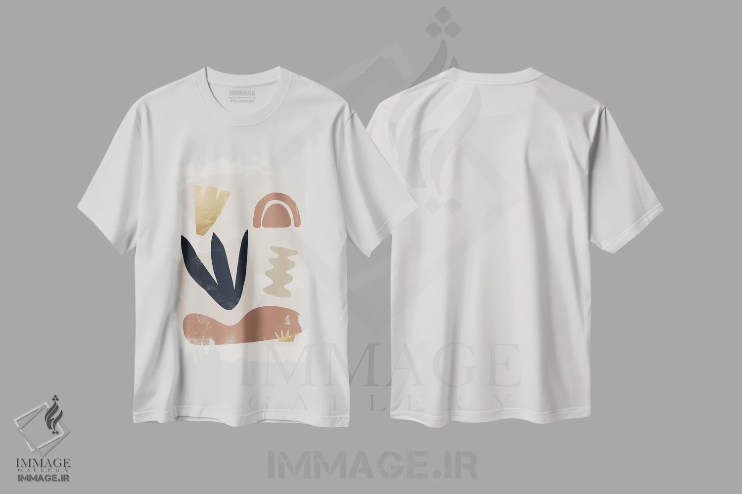 تیشرت سفید طرح دار شکل غروب انتزاعی دو اثر هلو مورائس | immage.ir