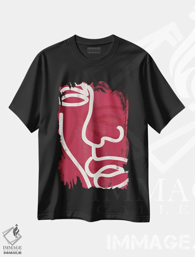 تیشرت مشکی طرح دار صورت سرخابی انتزاعی دو، آبستره اثر هلو مورائس | فروشگاه ایماژ