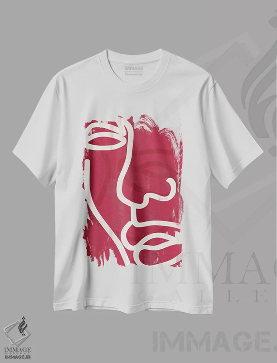 تیشرت سفید طرح دار صورت سرخابی انتزاعی دو، آبستره اثر هلو مورائس | immage.ir