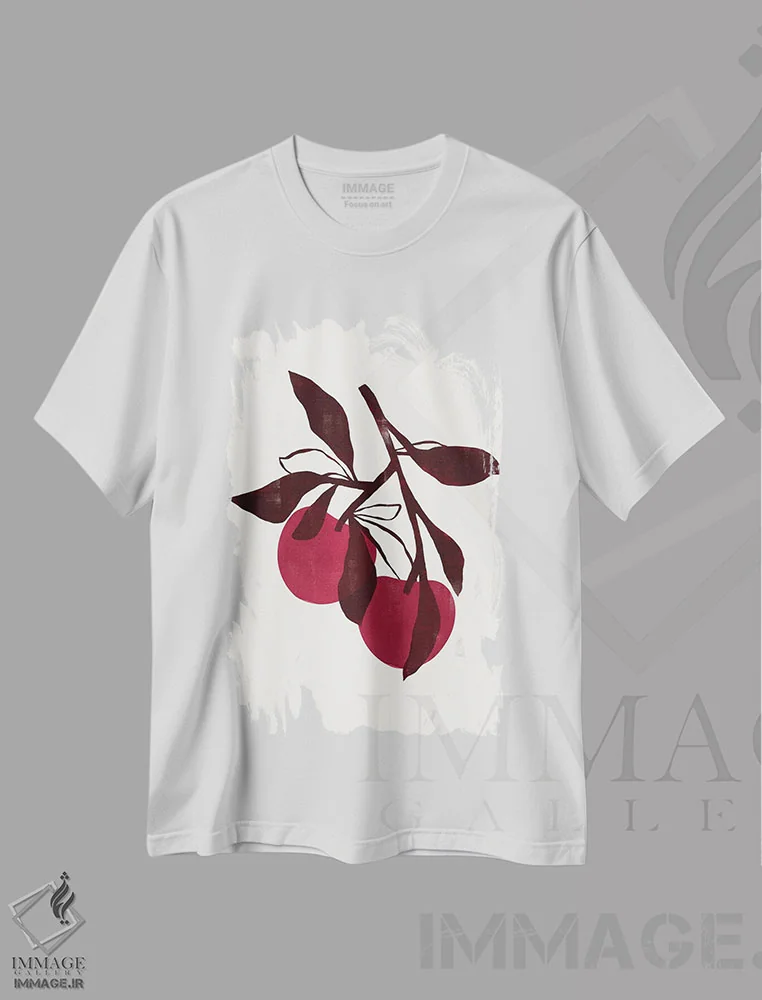 تیشرت سفید طرح دار گیلاس سرخابی انتزاعی یک، تزئینی اثر هلو مورائس | immage.ir