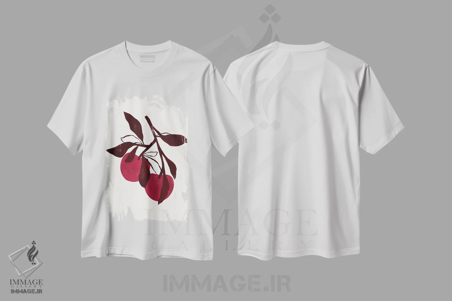 تیشرت سفید طرح دار گیلاس سرخابی انتزاعی یک، تزئینی اثر هلو مورائس | immage.ir