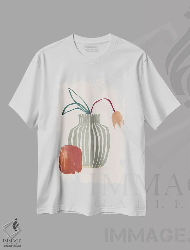 تیشرت سفید طرح دار لاله رنگی انتزاعی دو، تزئینی اثر هلو مورائس | immage.ir