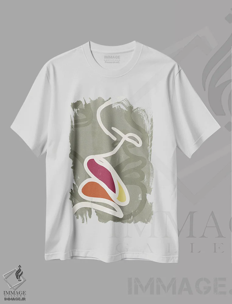تیشرت سفید طرح دار صورت رنگی انتزاعی یک، تزئینی اثر هلو مورائس | فروشگاه ایماژ