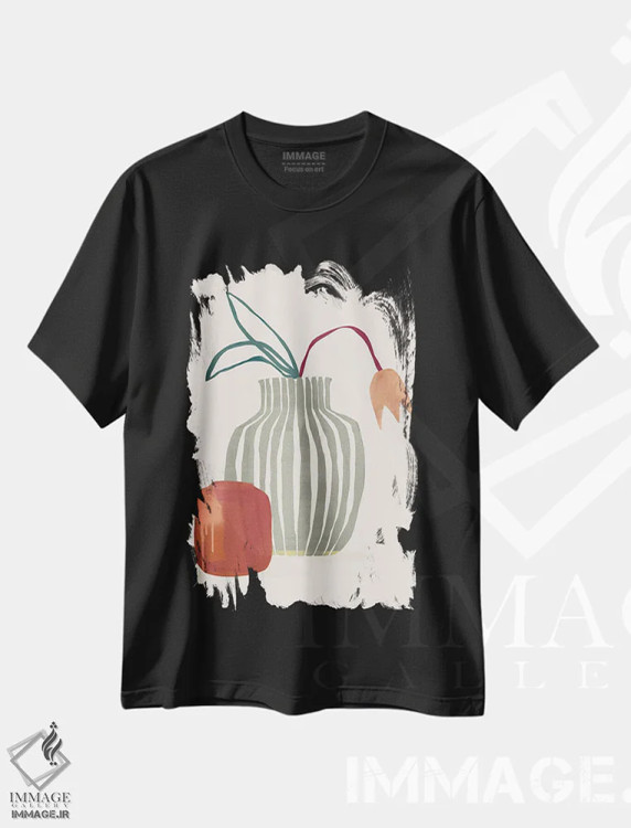 تیشرت مشکی طرح دار لاله رنگی انتزاعی دو، تزئینی اثر هلو مورائس | فروشگاه ایماژ