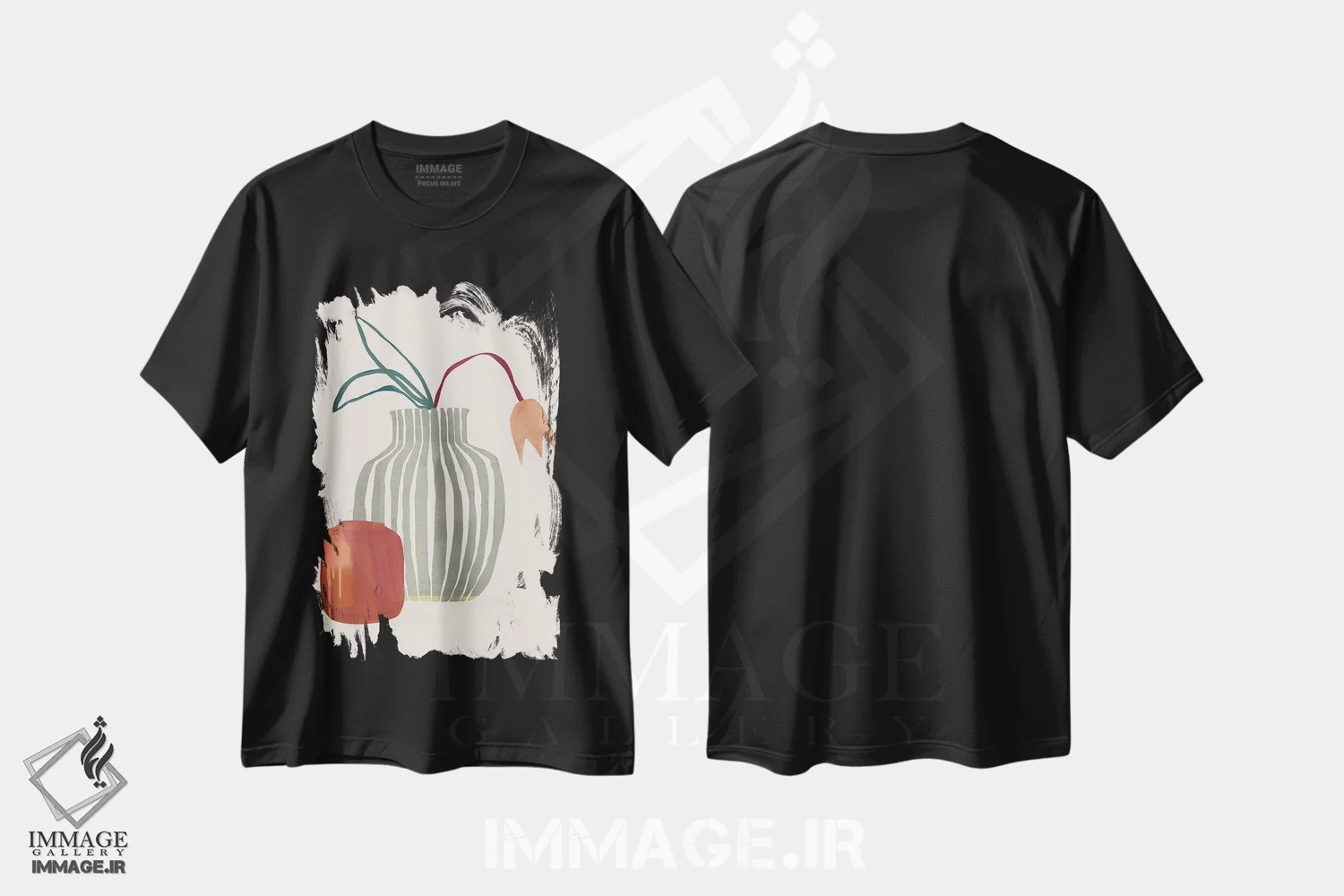 تیشرت مشکی طرح دار لاله رنگی انتزاعی دو، تزئینی اثر هلو مورائس | فروشگاه ایماژ