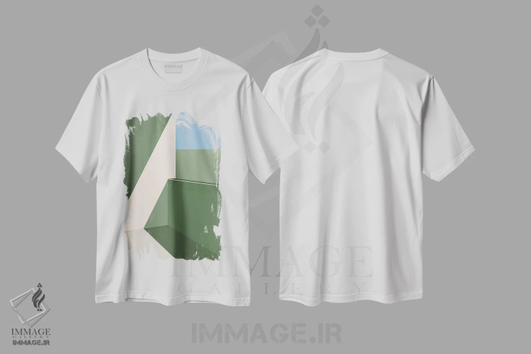 تیشرت سفید طرح دار طرح هندسی سبزها انتزاعی چهار اثر هلو مورائس | immage.ir