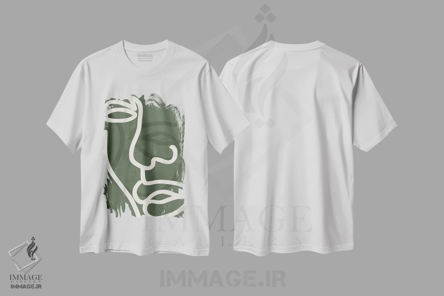 تیشرت سفید طرح دار صورت سبز انتزاعی دو، تزئینی اثر هلو مورائس | فروشگاه ایماژ