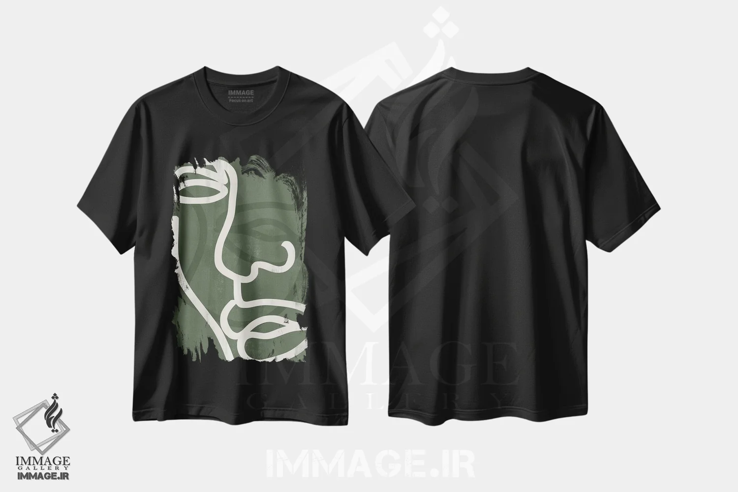 تیشرت مشکی طرح دار صورت سبز انتزاعی دو، تزئینی اثر هلو مورائس | immage.ir