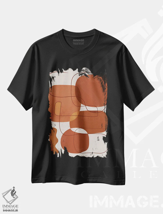 تیشرت مشکی طرح دار قلم موی کاراملی انتزاعی یک اثر هلو مورائس | immage.ir