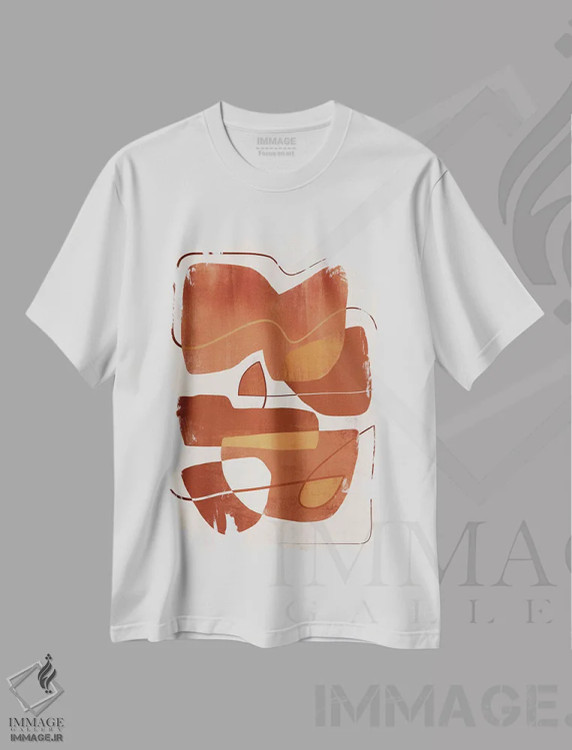 تیشرت سفید طرح دار قلم موی کاراملی انتزاعی دو اثر هلو مورائس | immage.ir