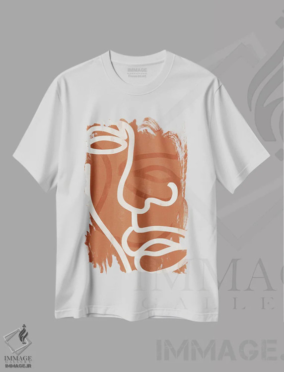تیشرت سفید طرح دار چهره کاراملی انتزاعی دو، تزئینی اثر هلو مورائس | immage.ir