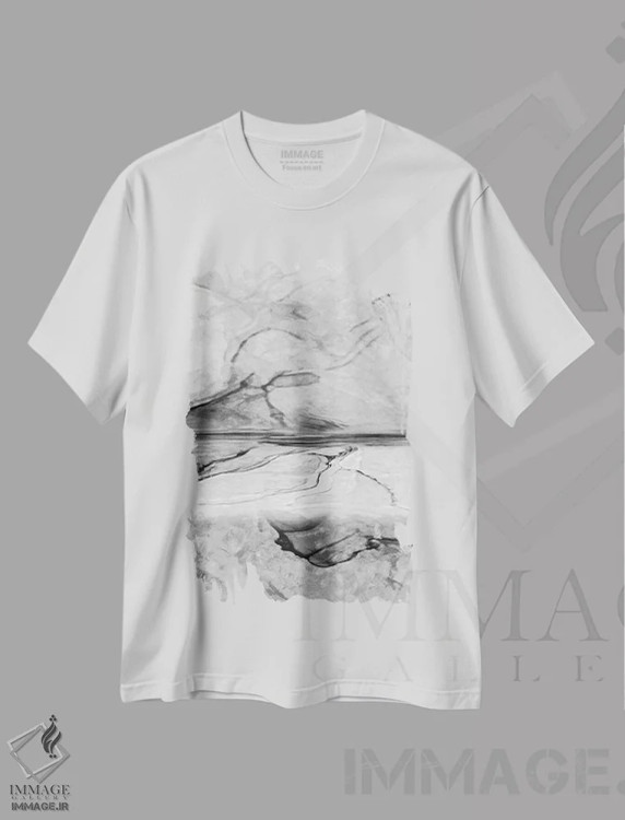 تیشرت سفید طرح دار مرمر انتزاعی سه، هنر دیجیتال سیاه و سفید اثر هلو مورائس | فروشگاه ایماژ