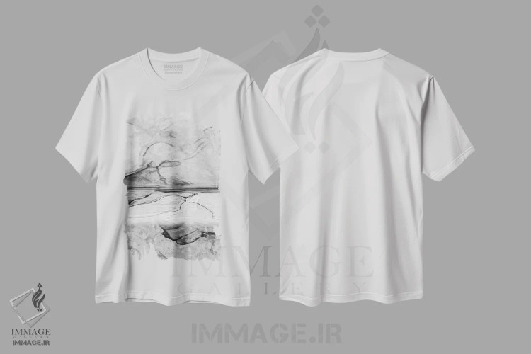 تیشرت سفید طرح دار مرمر انتزاعی سه، هنر دیجیتال سیاه و سفید اثر هلو مورائس | فروشگاه ایماژ