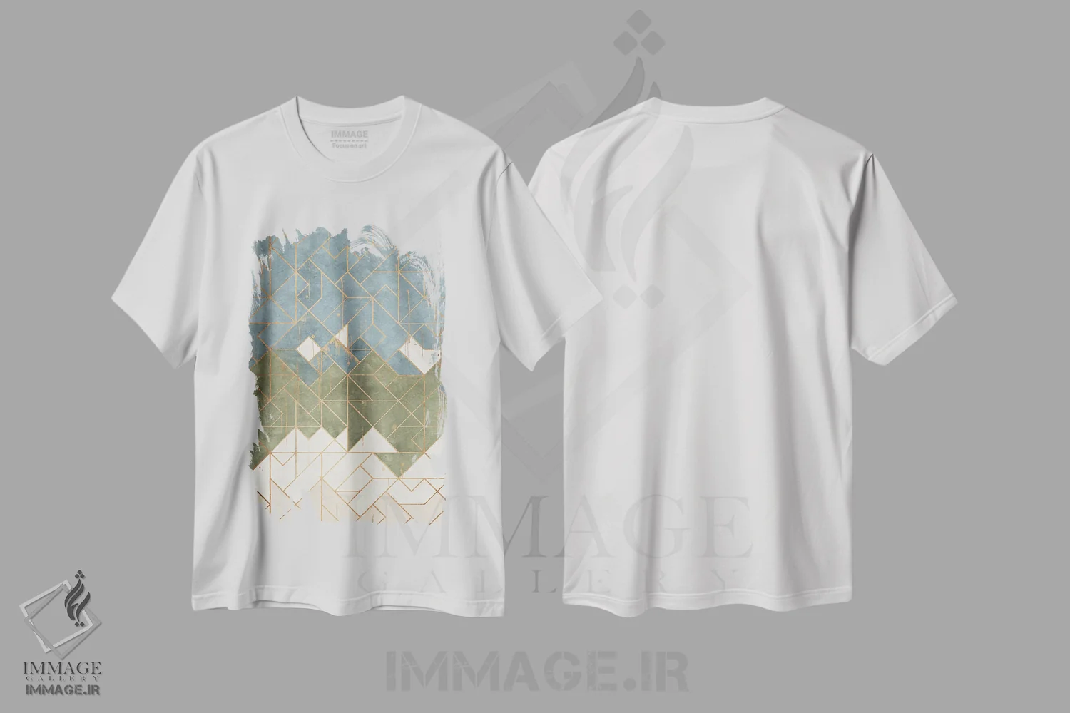 تیشرت سفید طرح دار هندسی یک اثر هلو مورائس | فروشگاه ایماژ