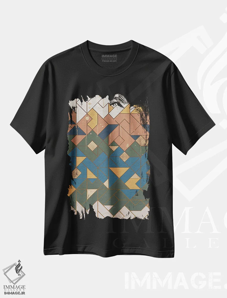 تیشرت مشکی طرح دار هندسی ده، آبستره اثر هلو مورائس | فروشگاه ایماژ