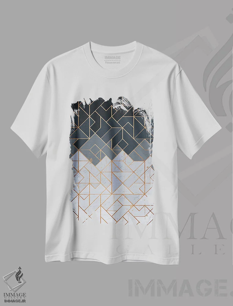 تیشرت سفید طرح دار هندسی یازده، آبستره اثر هلو مورائس | فروشگاه ایماژ