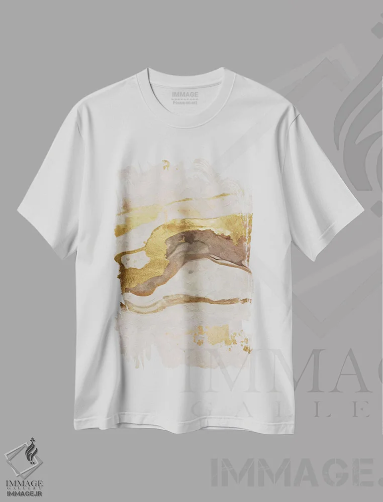 تیشرت سفید طرح دار مرمر انتزاعی طلایی VI اثر هلو مورائس | فروشگاه ایماژ