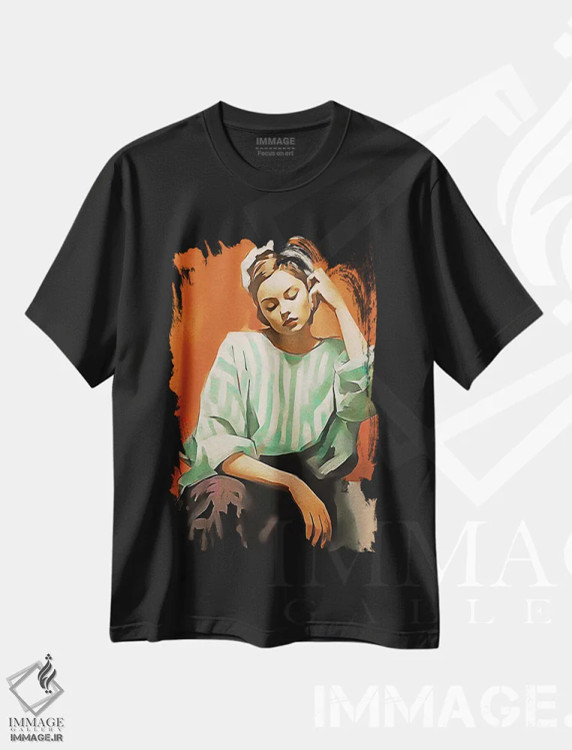 تیشرت مشکی طرح دار او در حال فکر کردن است IV، هنر دیجیتال اثر هلو مورائس | فروشگاه ایماژ
