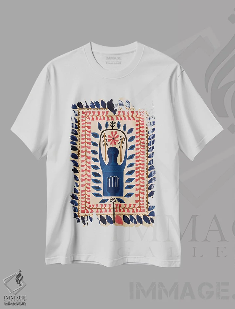 تیشرت سفید طرح دار موزاییک رز فریدا کالو اثر هلو مورائس | فروشگاه ایماژ