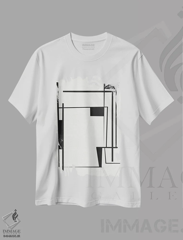 تیشرت سفید طرح دار مشکی انتزاعی I اثر هلو مورائس | فروشگاه ایماژ