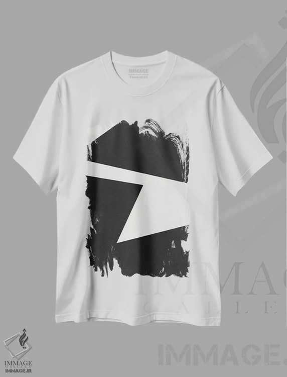 تیشرت سفید طرح دار دیپتیک مشکی انتزاعی I اثر هلو مورائس | immage.ir