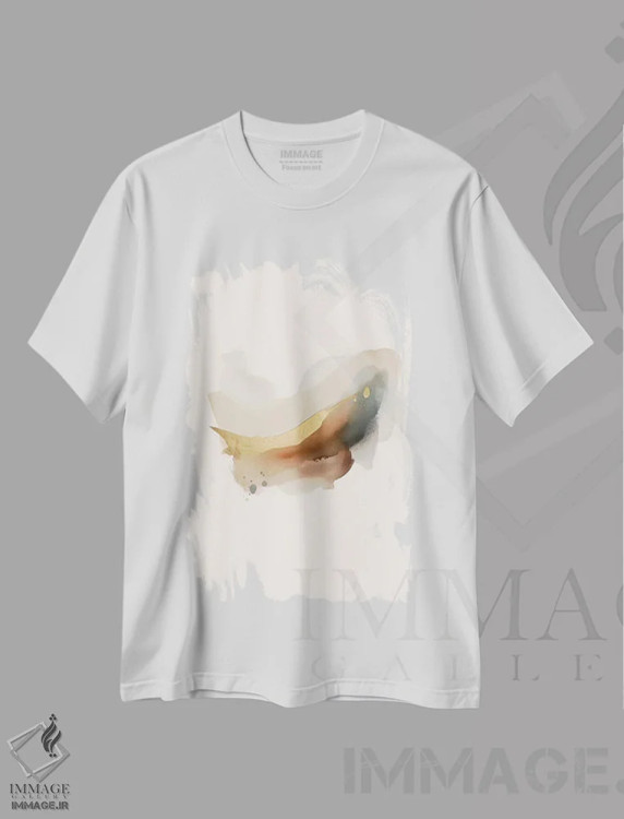 تیشرت سفید طرح دار برس طلایی آبی II اثر هلو مورائس | immage.ir