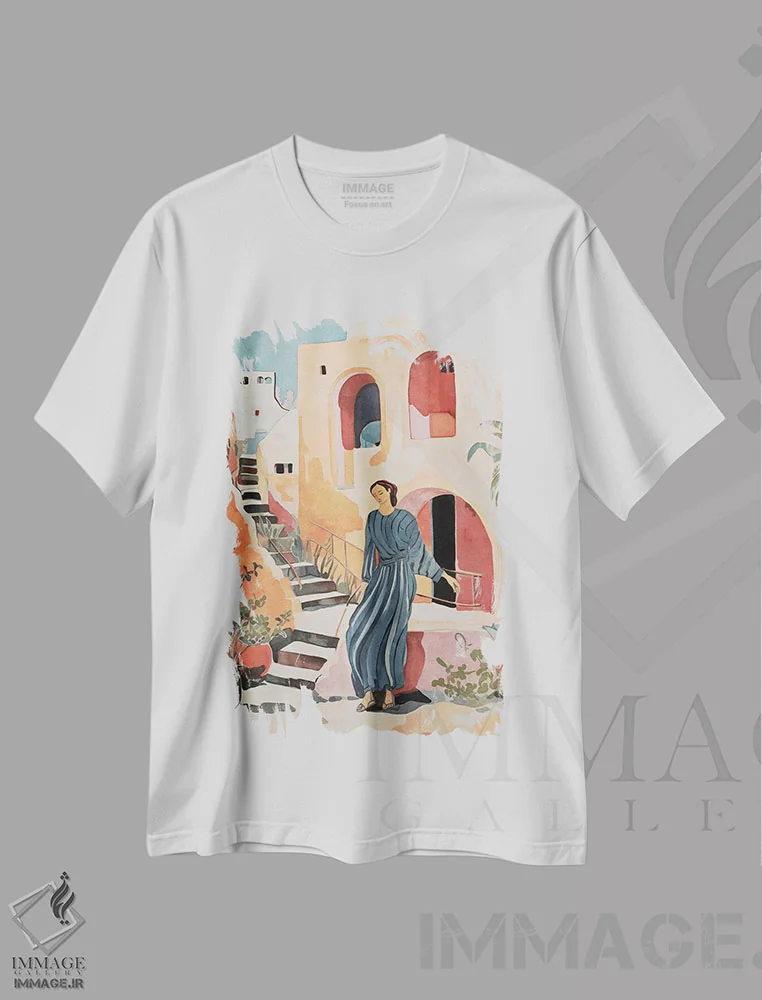 تیشرت سفید طرح دار روز زیبای دبی V، مدیوم اثر هلو مورائس | immage.ir