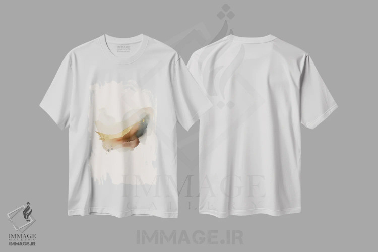 تیشرت سفید طرح دار برس طلایی آبی II اثر هلو مورائس | immage.ir
