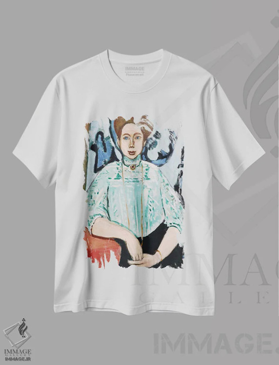 تیشرت سفید طرح دار پرترهٔ گرتا مول، هنر فاخر کلاسیک اثر آنری ماتیس | immage.ir