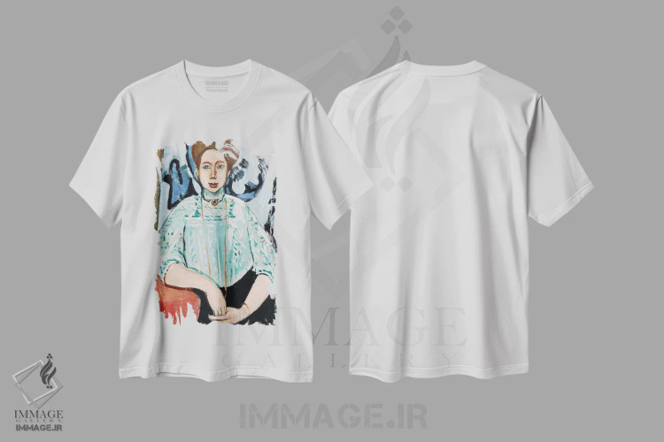 تیشرت سفید طرح دار پرترهٔ گرتا مول، هنر فاخر کلاسیک اثر آنری ماتیس | immage.ir
