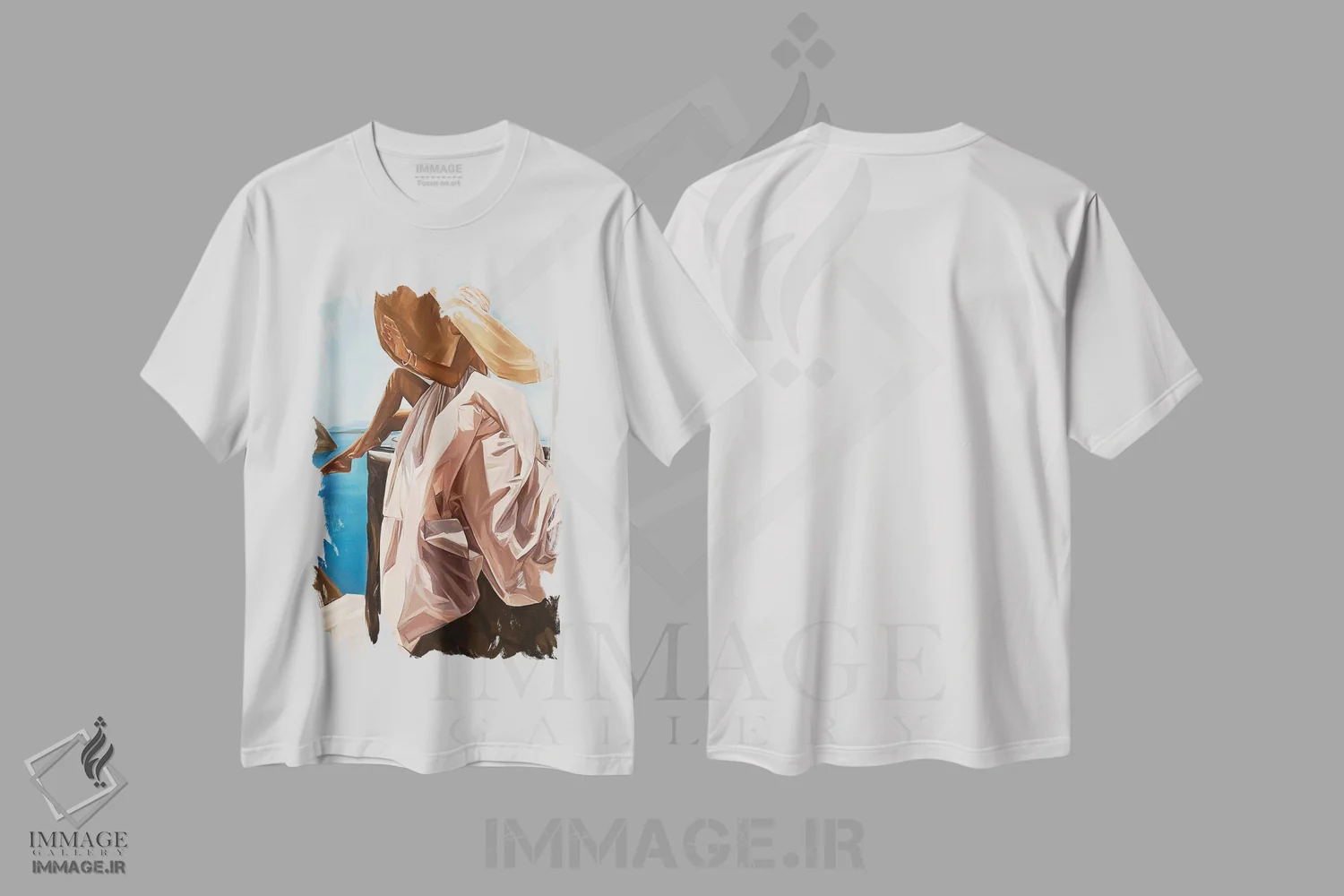 تیشرت سفید طرح دار سانتورینی، دکور معاصر اثر هانا تیشلر | فروشگاه ایماژ