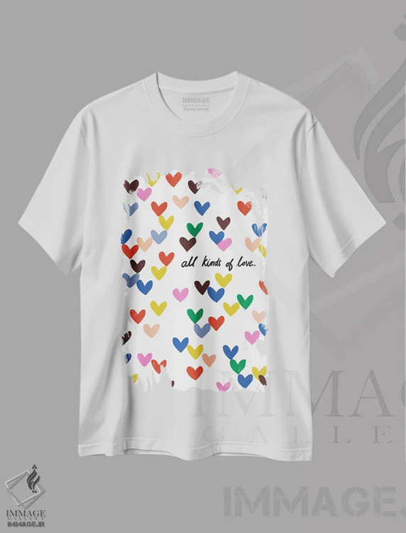 تیشرت سفید طرح دار عشق از هر نوعی، تزئینی اثر هانا بایزنگ | فروشگاه ایماژ