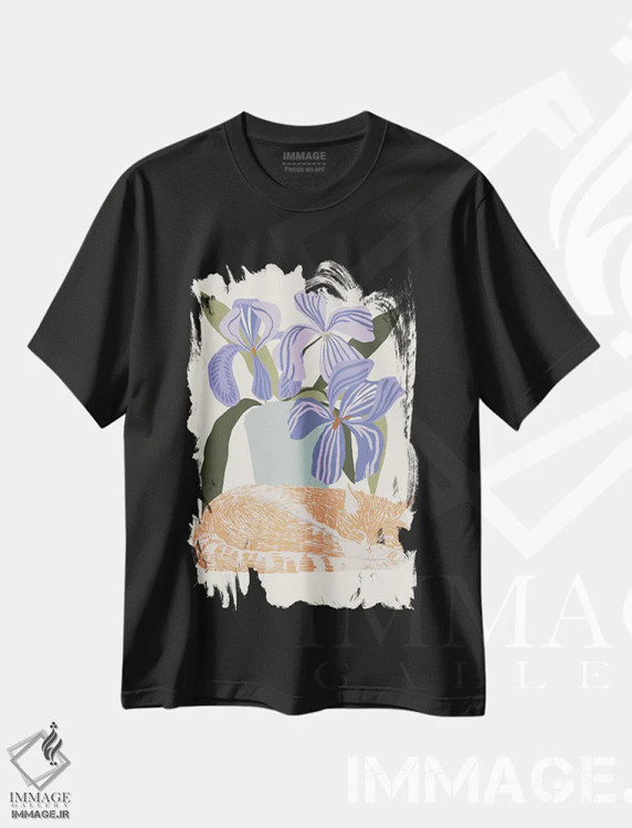 تیشرت مشکی طرح دار گربه ای با چشم عنبرین، تزئینی اثر هانا بایزنگ | immage.ir