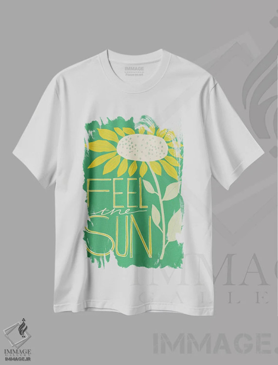 تیشرت سفید طرح دار حس گل آفتابگردان، تزئینی اثر هانا بایزنگ | فروشگاه ایماژ
