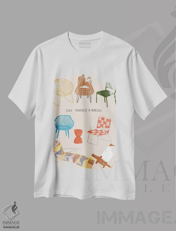 تیشرت سفید طرح دار صندلی راحتی، تزئینی اثر هانا بایزنگ | immage.ir
