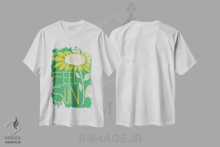 تیشرت سفید طرح دار حس گل آفتابگردان، تزئینی اثر هانا بایزنگ | فروشگاه ایماژ